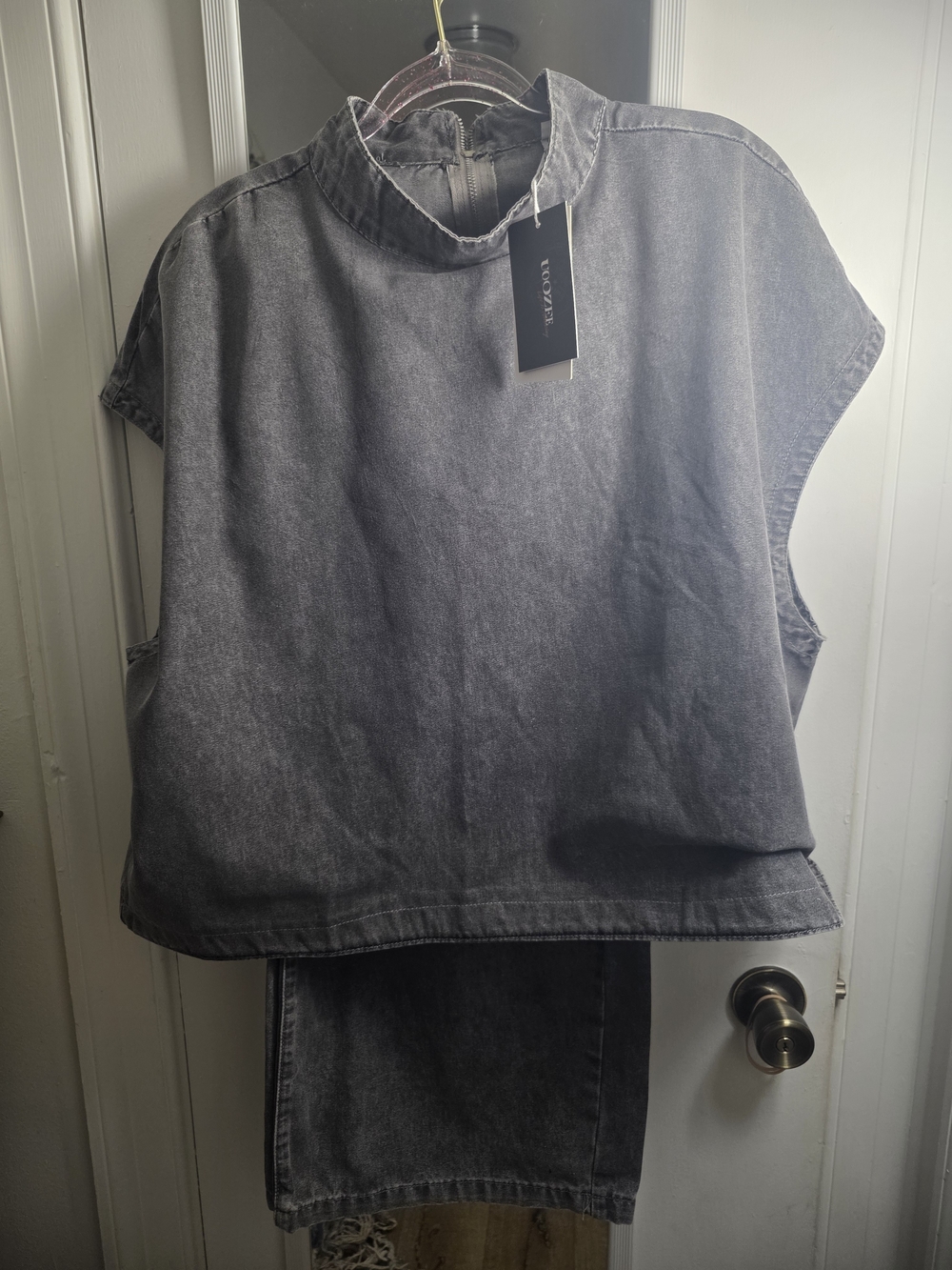Washed Black Boxy Mock Neck Pant Set